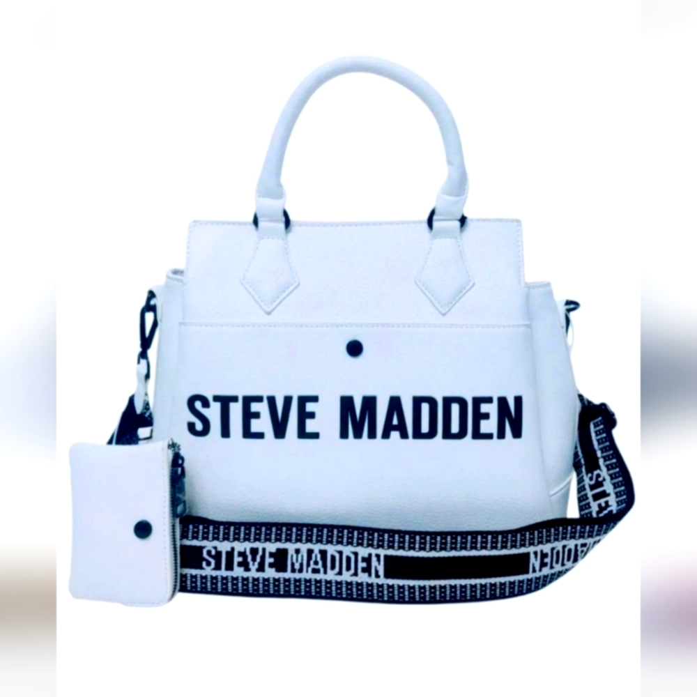 Designer Lux Asthetic  Steve Madden White Pebble Grain Faux Leather Satchel